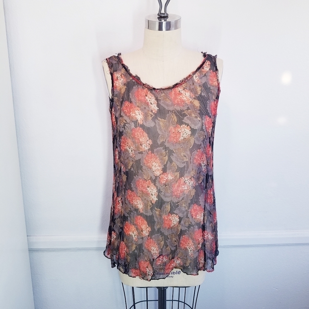 Mes Demoiselles | Silk Chiffon Floral Sleeveless Blouse 36